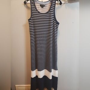 Donna Karan Sleepwear Navy and White Stripe Lounge Dress